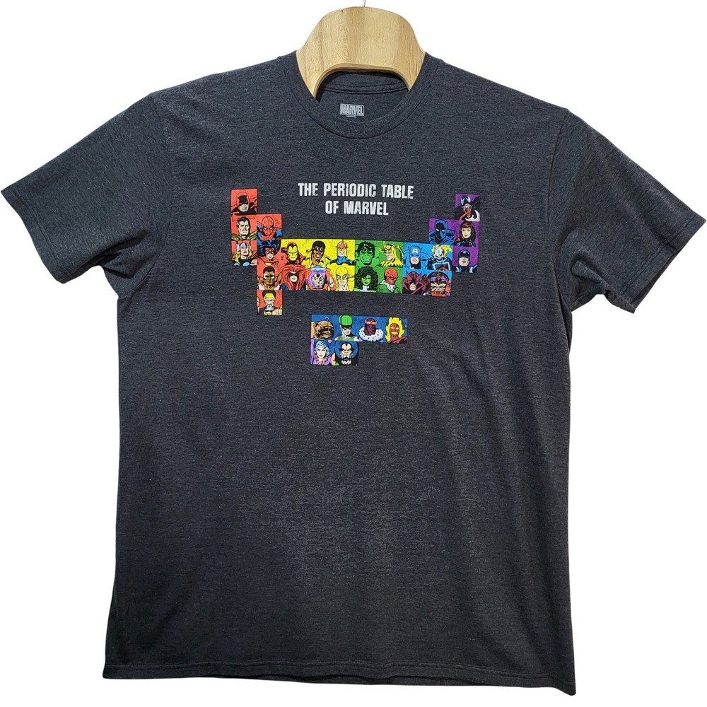 Marvel Periodic Table of Characters Graphic T-Shirt Charcoal Grey Mens 2X